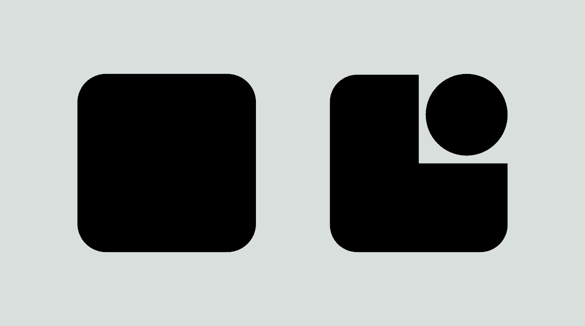 Rounded rectangle on the left. Another rounded rectangle on the right, with top right section missing and replaced by a circle.